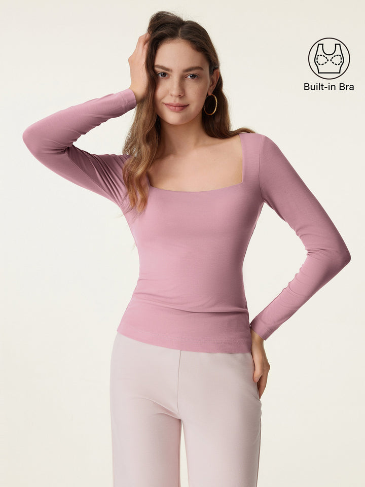 Square Neck Long Sleeve New Airy Brami Rose Mauve XS