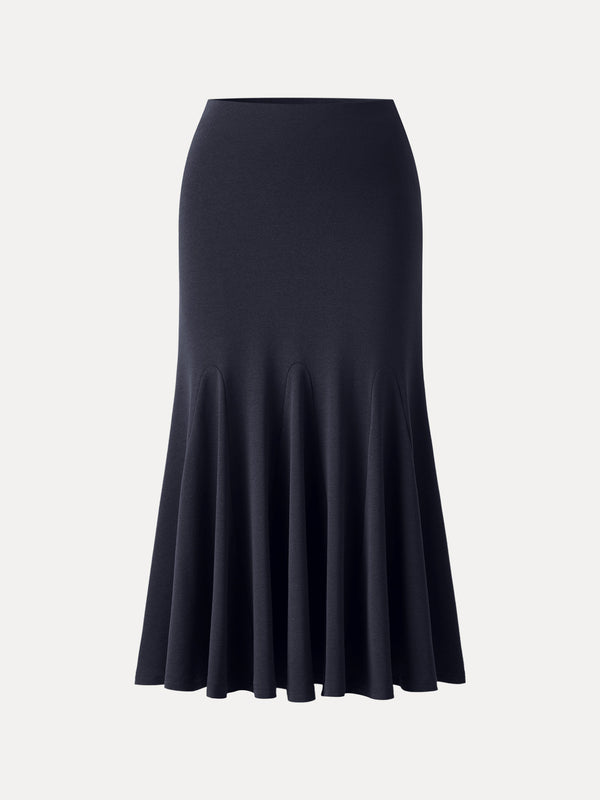 Cotton Lyocell Flowy Flared Midi Skirt Black Navy XS