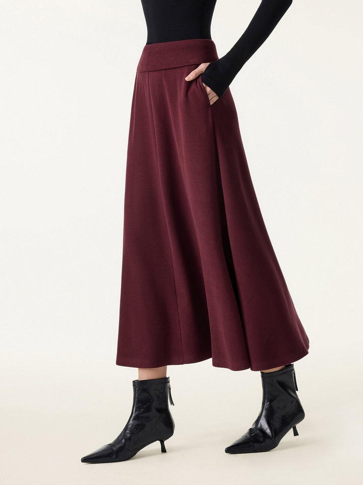 Tummy-Warmer Midi Pull-on A-Line Skirt with Pockets