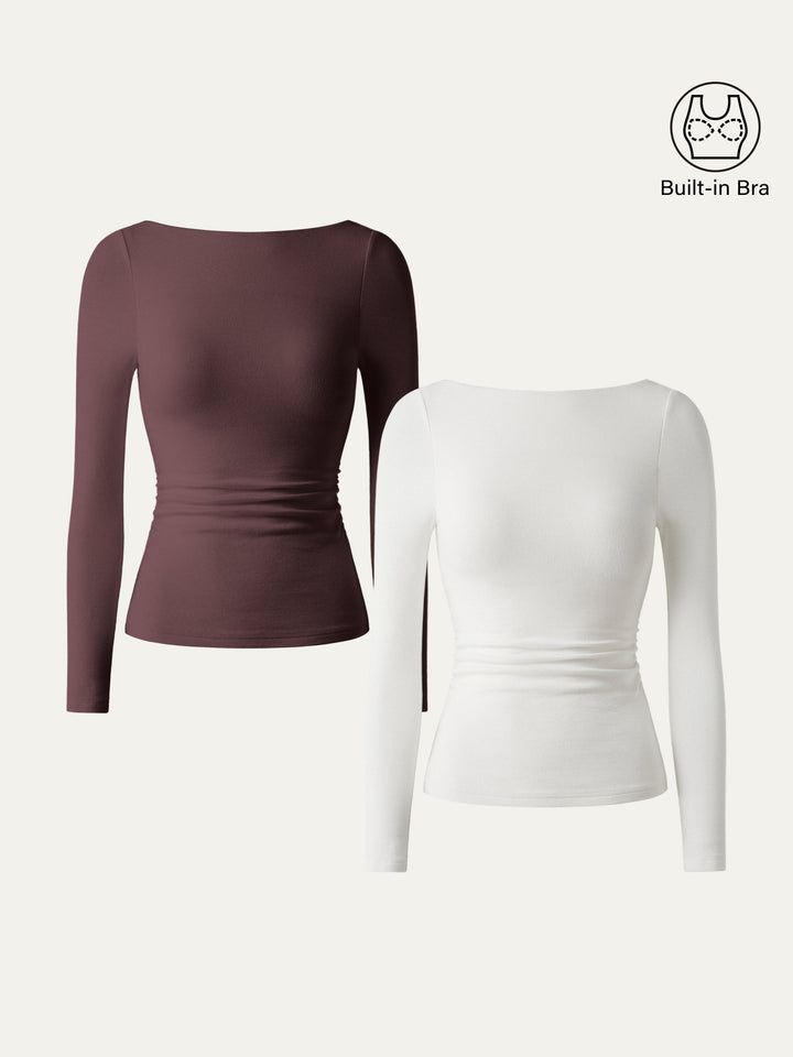 2Pcs Set Open-Back Brami Top White/Marron XS