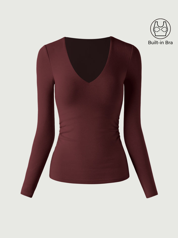 V-Neck Ruched Sides Brami Top Ruby XS