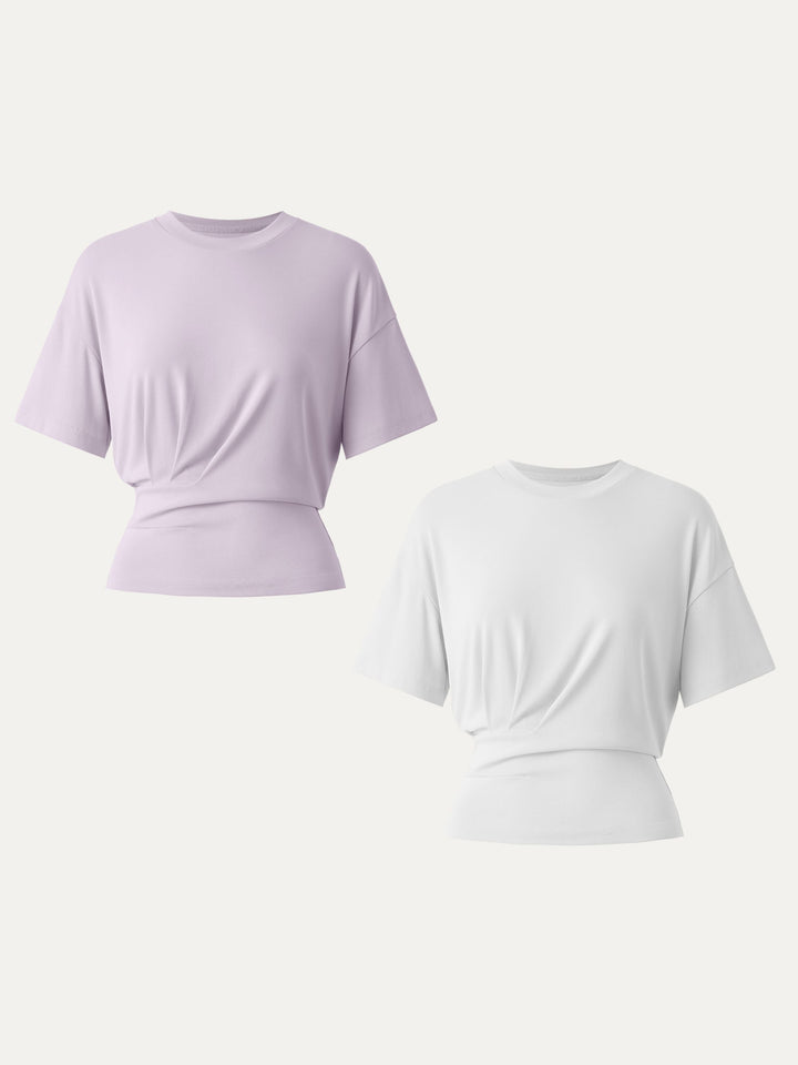 2Pcs Set Sandwashed Crewneck Short Sleeve Tucked Tee