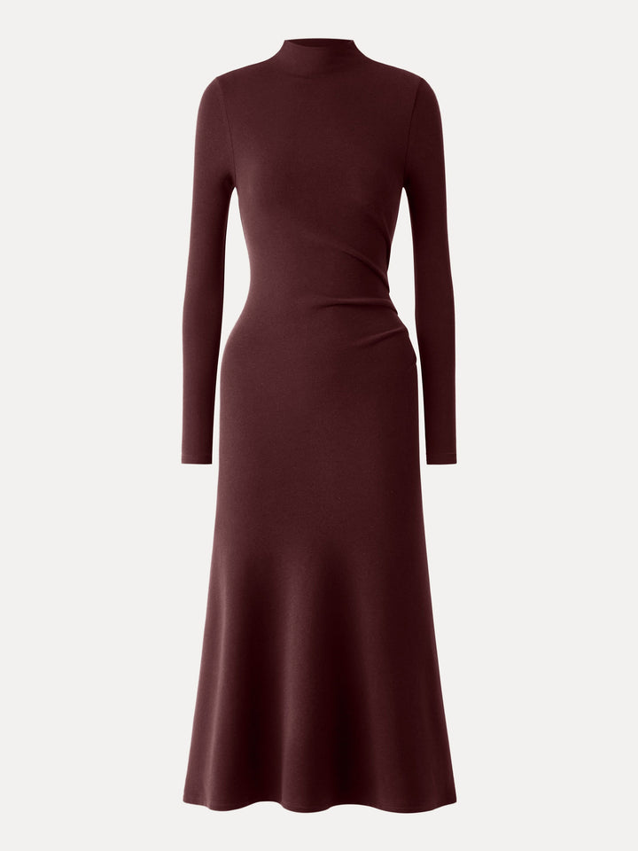 ProWarm Long Sleeves Mockneck Tucks Midi Dress