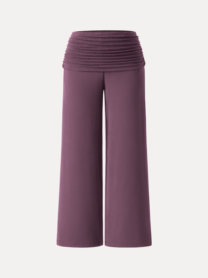 Non-Itchy Wool Blend Drapey Wide Leg Pull-on Pants with Pockets Rose Plum XS