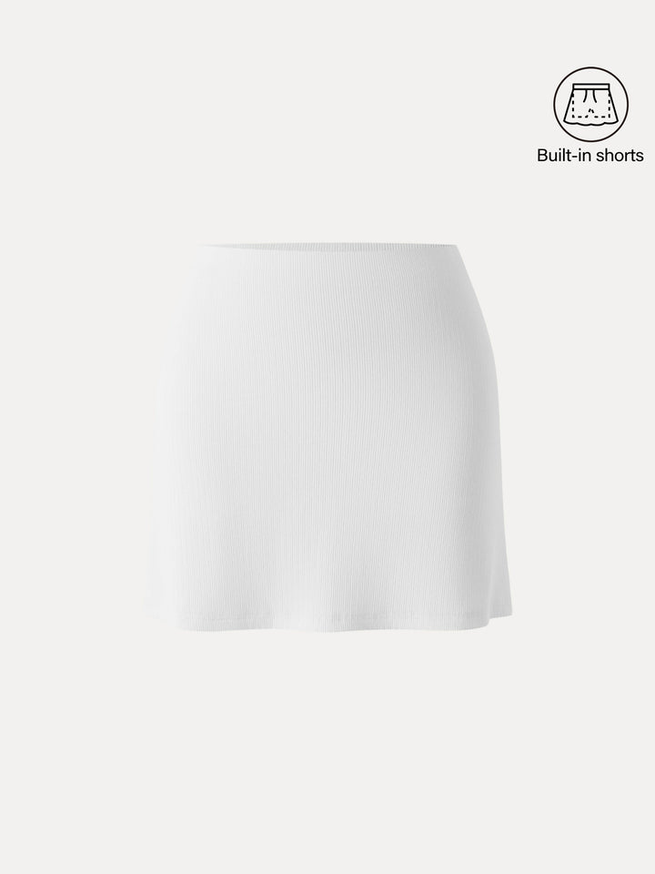 Stretch Cotton Pointelle A-line Mini Skirt with Built-in Shorts White XS