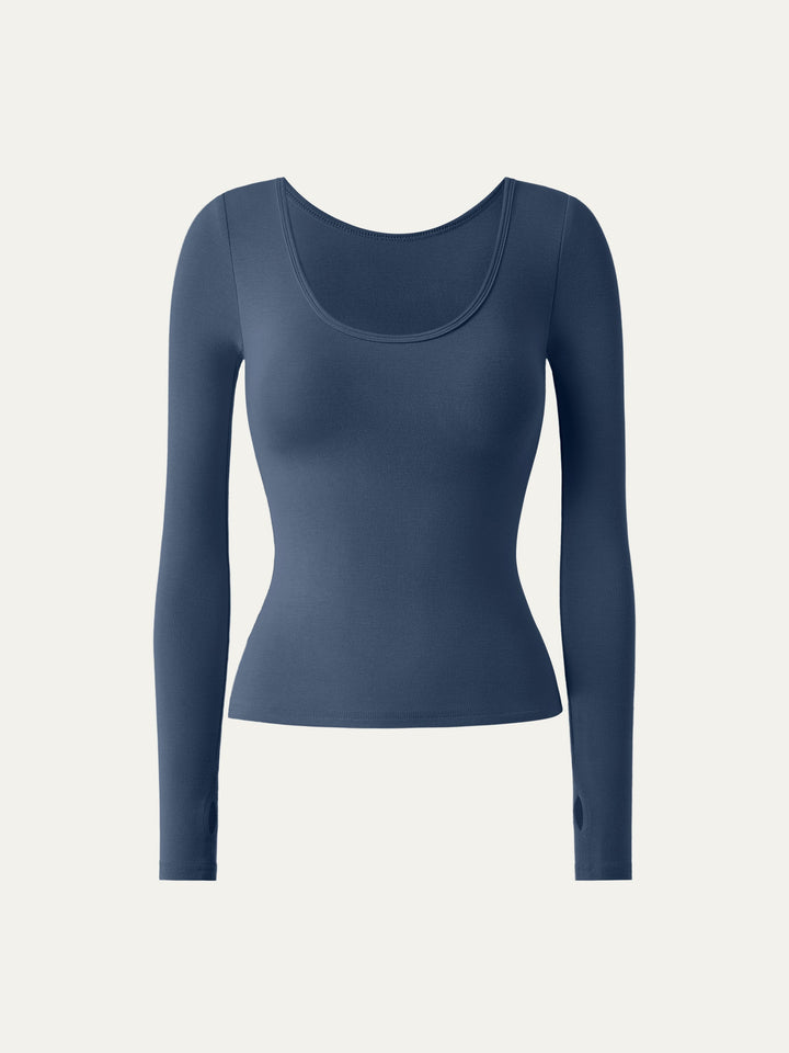 Essential Lyocell Cashmere Multi-Wear Long Sleeve Top with Thumbholes Ink Blue XS