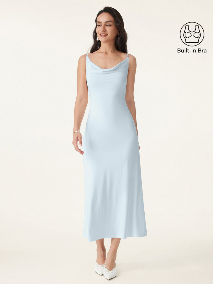 Effortless Vacay Cowl Neck Midi Brami Dress Sky Glass XS