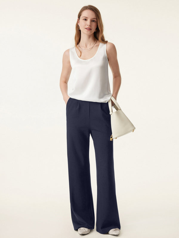 High Rise Pull-on Wide Leg Pant with Adjustable Bar
