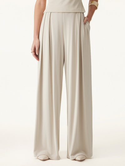 Sandwashed Mid Rise Pleated Wide Leg Palazzo Pants with Pockets Regular Morning Mist