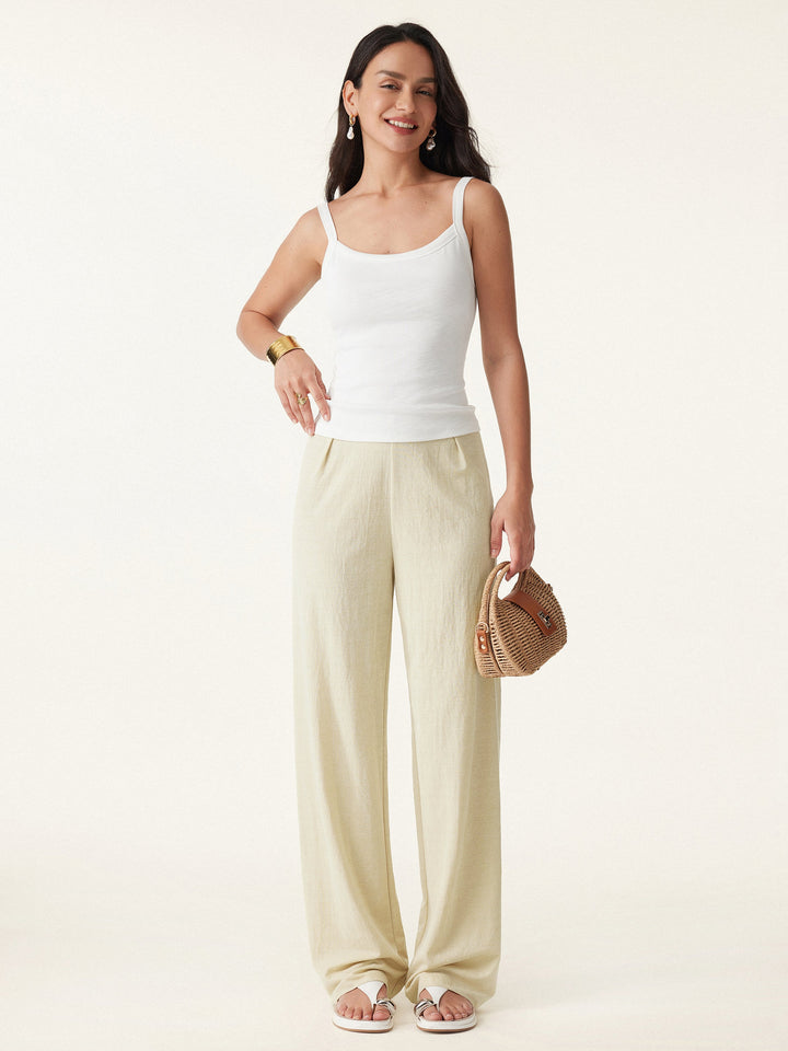 Wrinkle-free Cotton-linen Mid Rise Straight Leg Pant