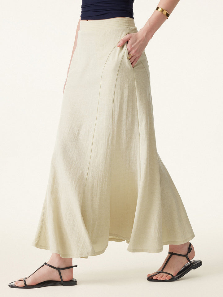 Wrinkle-free Cotton-linen Pull-on Midi Skirt Ash Ivory XS