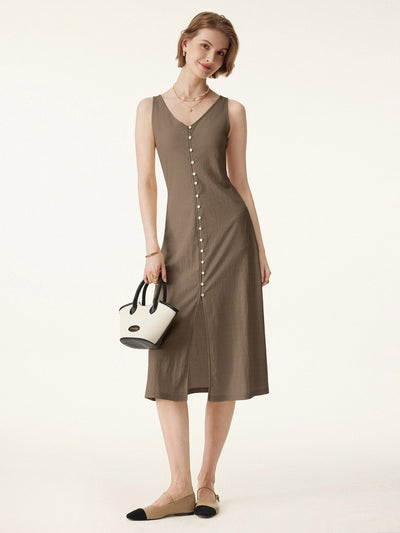 Multi-wear V-neck Button Front Midi Vest Dress Jara XS