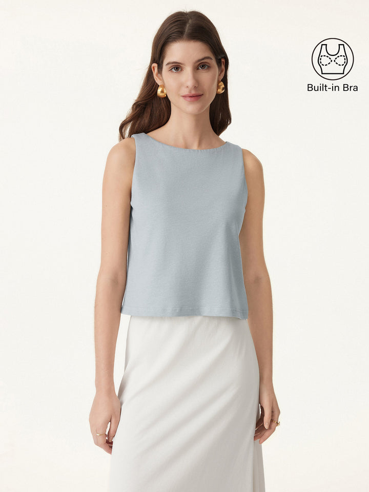 Cotton-Linen-Luxe Cropped Boatneck Brami Tank