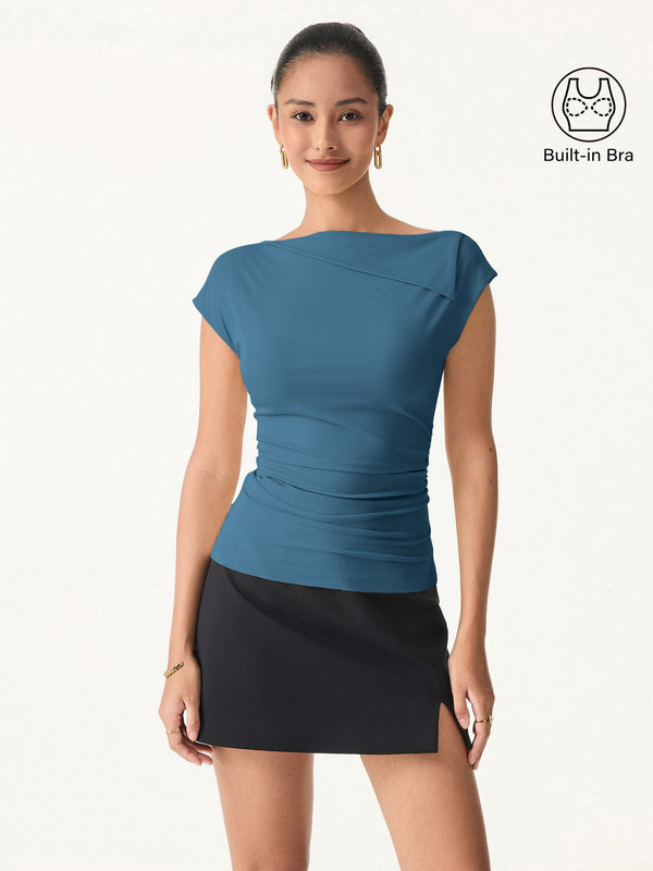 Flap Collar Side Ruched New Airy Brami Dark Marine XS