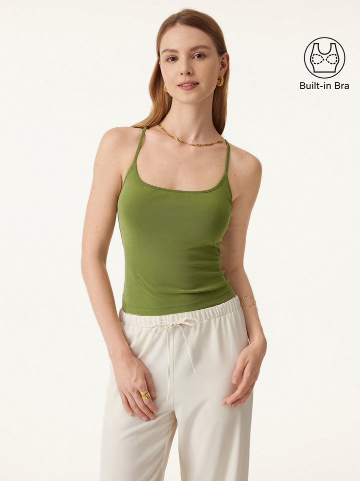 Sandwashed U-neck Cross-back Adjustable Strap Spaghetti Brami
