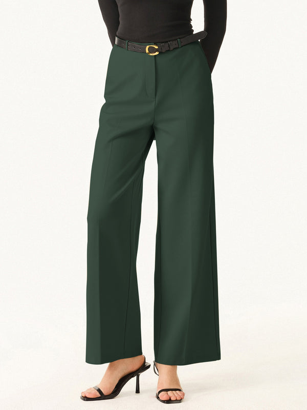 Wrinkle-Resistant High Rise Wide Leg Fly-Front Trousers with Pockets Regular Jungle Leaf