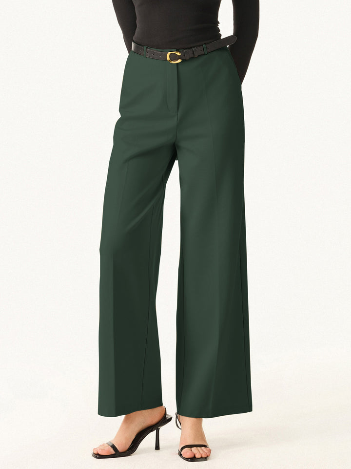 Wrinkle-Resistant High Rise Wide Leg Fly-Front Trousers with Pockets Regular Jungle Leaf