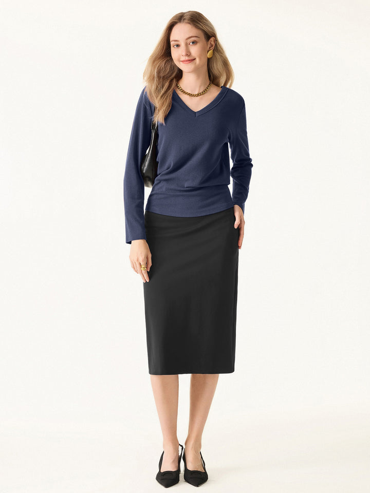 Essential V-neck Long Sleeve Top with Close-fit Hem