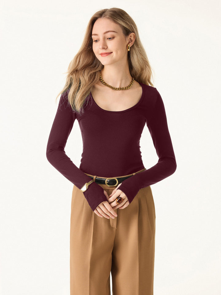 Essential Lyocell Cashmere Multi-Wear Long Sleeve Top with Thumbholes Wine XS