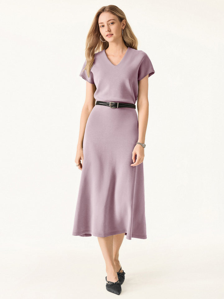 Modal Spacer V-Neck A-line Midi Dress