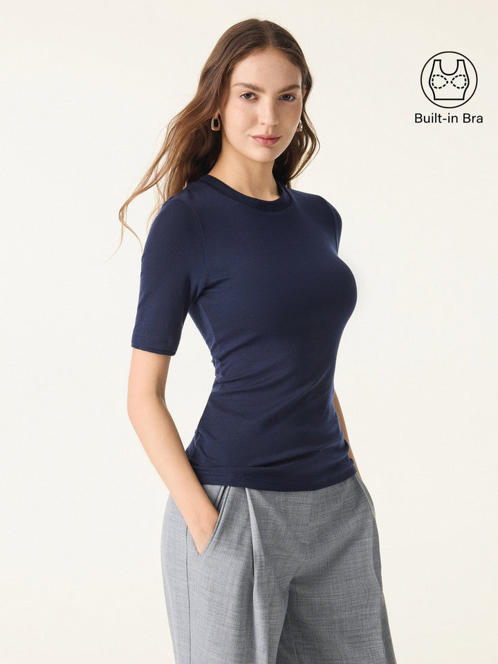 Lyocell Cashmere Crewneck Layered Cuff Brami Smoky Navy XS
