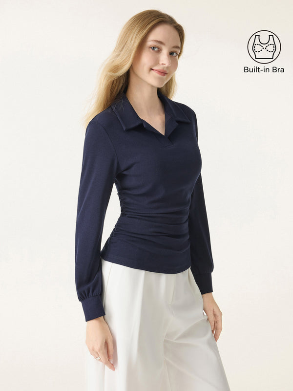 Light Warm Polo Neck Side Ruched Brami Top Midnight Navy XS