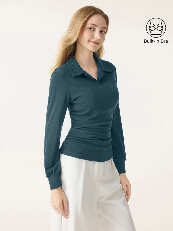 Light Warm Polo Neck Side Ruched Brami Top Forest Night XS