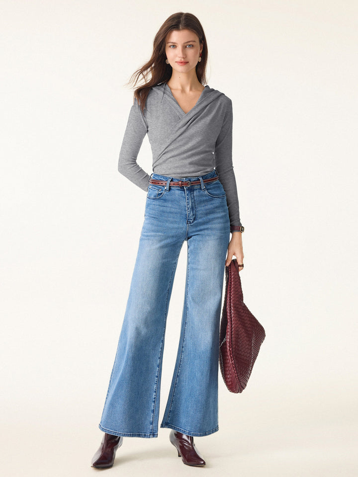 Surplice Ruched Pullover Hoodie Heather Grey XS