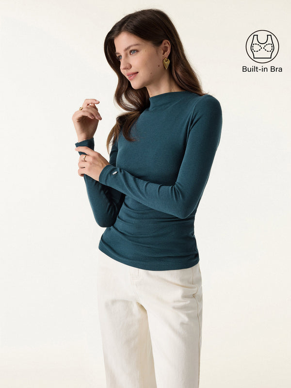 OGLmove LiteWarm Mockneck Long Sleeve Built-In Bra Top 3.0 Forest Night XXS