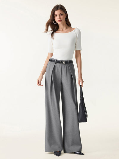 OGLmove Wrinkle-Resistant Stretchy High Rise Wide Leg Pants with Pockets Heather Charcoal Grey XS