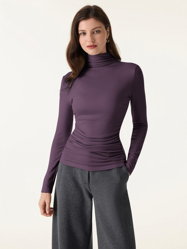 Turtleneck Side Ruched Top