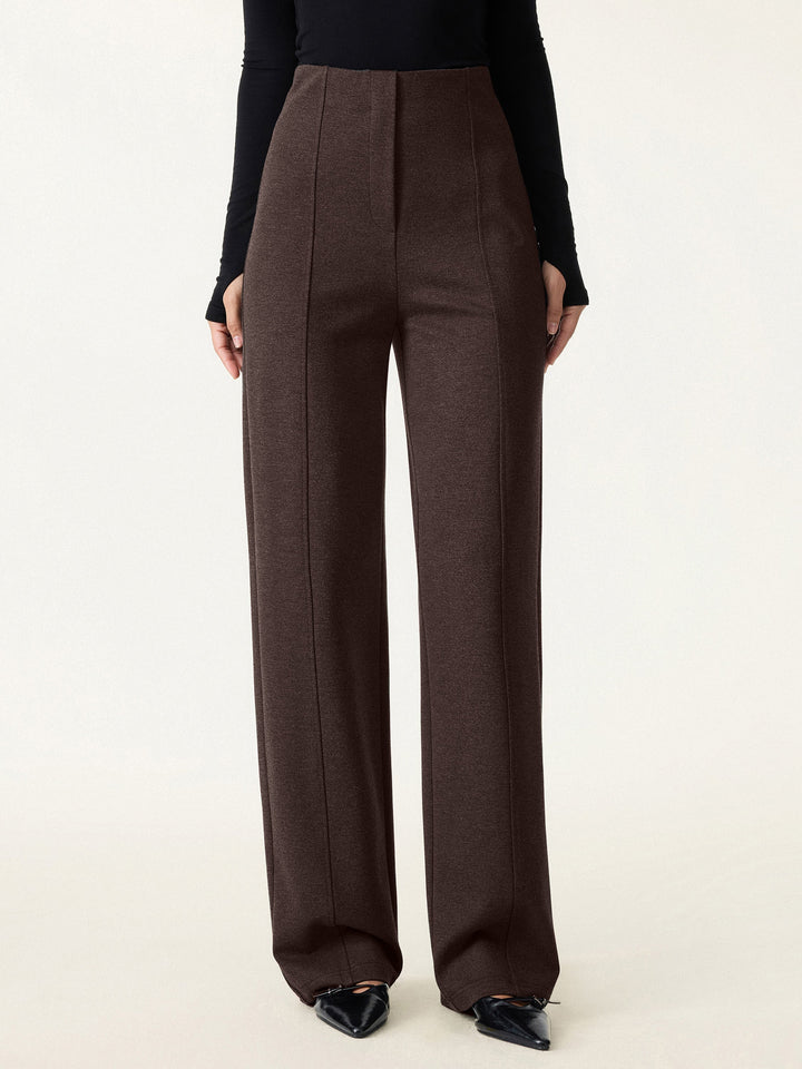 Stretch Ponte High Rise Straight Leg Pants with Pockets Regular Espresso
