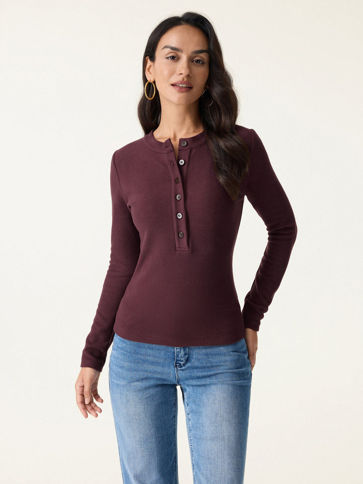 MaxWarm Henley Long Sleeve Top Jujube Red XS