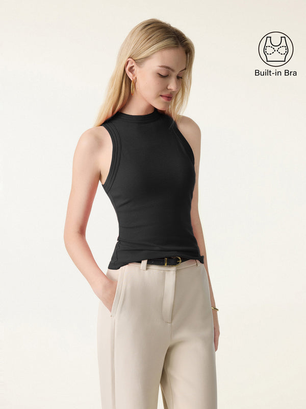 Cotton Lyocell Perkins Collar Bra Tank Black XS
