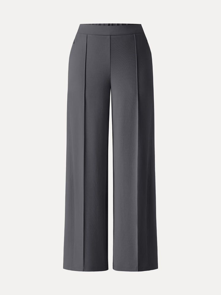 Wrinkle-Resistant Mid Rise Wide Leg Pants with Pockets Regular Charcoal