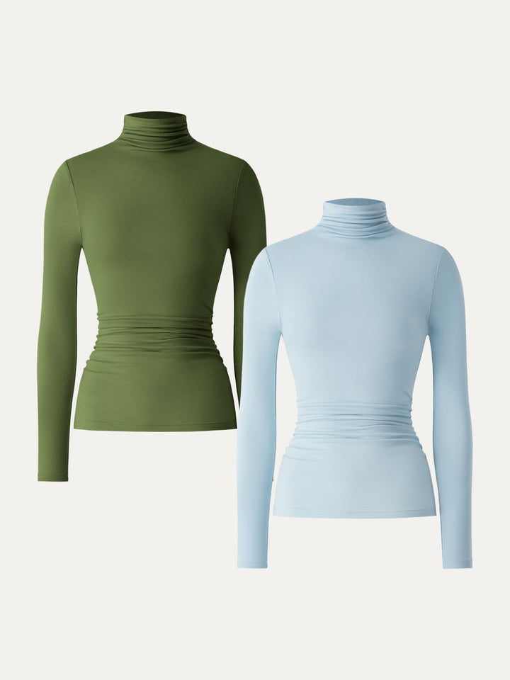 Lyocell Cashmere Turtleneck Side Ruched Top