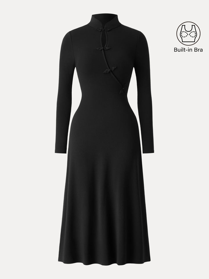 Standout Mandarin Collar Frog Button Midi Brami Dress