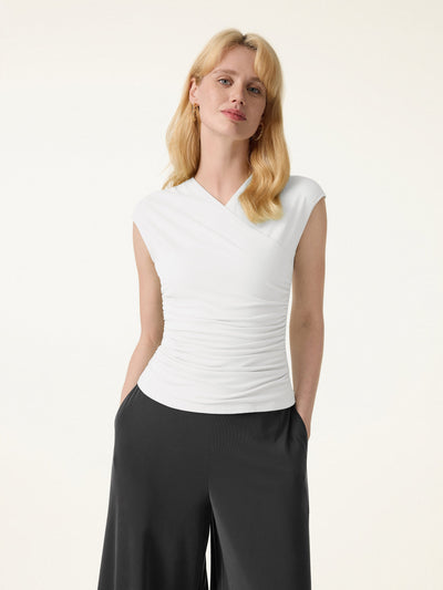 SkinKiss Kühlendes, gerafftes Sommertop mit kurzen Ärmeln und Wickeloptik