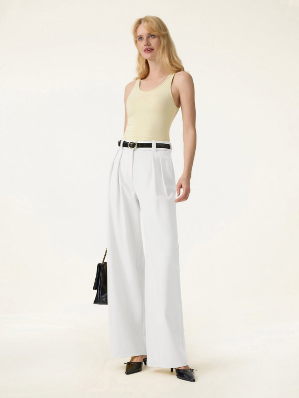 OGLmove 4-Way Stretch Drapey Mid Rise Wide Leg Work Pant Regular White