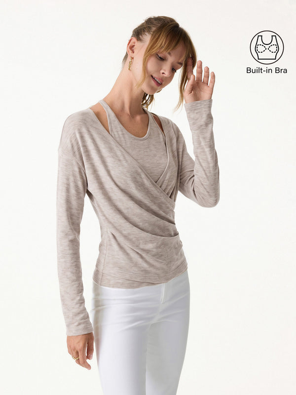 OGLmove LiteWarm Two-Piece Set Cami with Surplice Ruched Built-In Bra Top 2.0 Built-In Bra 2.0 Heather Pinky Mist