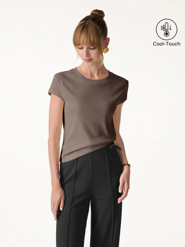 OGLmove Cotton-Linen Blend Cooling Essential Summer Tee Milk Chocolate XS