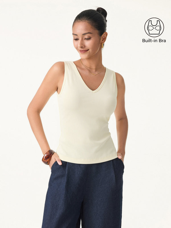2Pcs Set V-neck Sleeveless Brami Tank & A-line Mini Skirt with Built-in Shorts