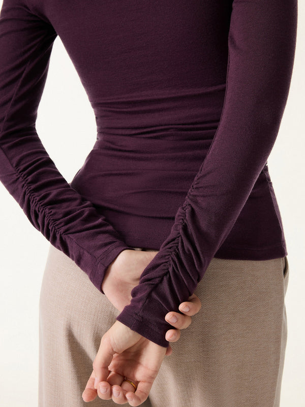 Lyocell Cashmere Ruched Sleeve Skimming Top