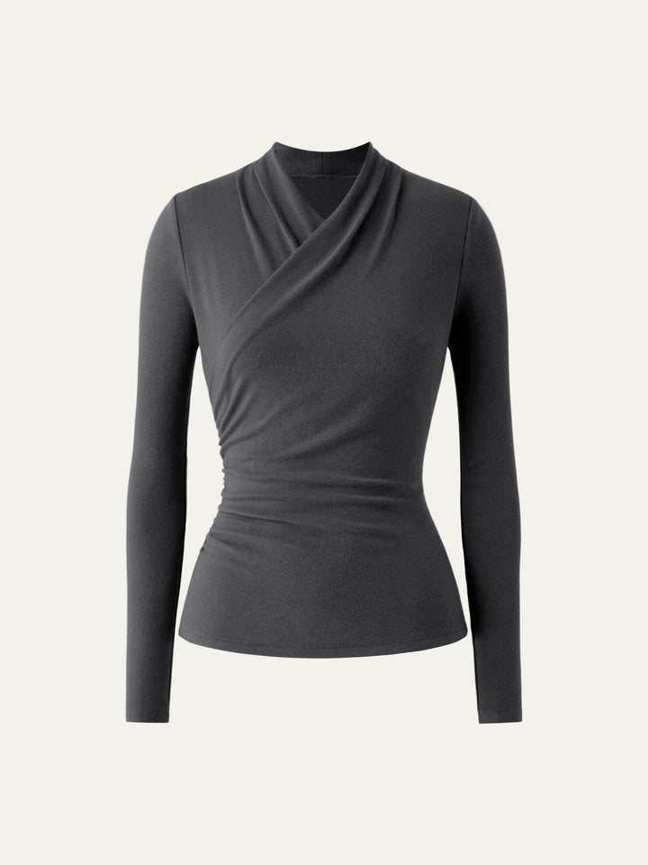 Surplice Long Sleeve Top Blue Charcoal XS
