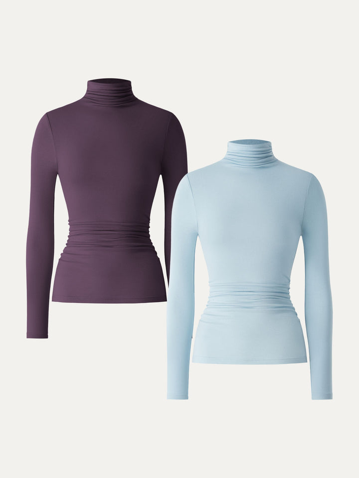 Lyocell Cashmere Turtleneck Side Ruched Top