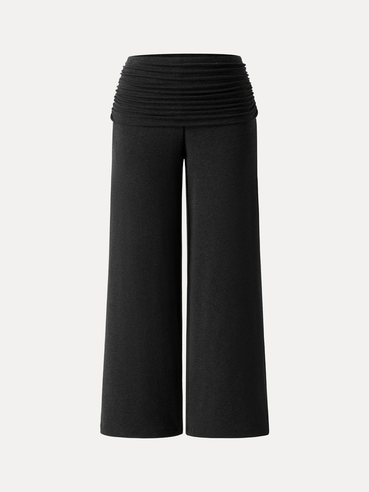 Non-Itchy Wool Blend Drapey Wide Leg Pull-on Pants with Pockets Black XS