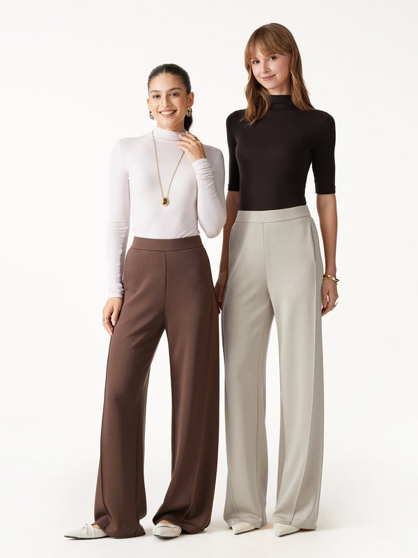 OGLmove Modal Spacer Knit High-Rise Wide-Leg Pants with Pockets