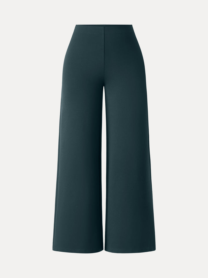 Tummy-Smooth Wide Leg Pull-on Pants with Pockets Regular Greenish Blue