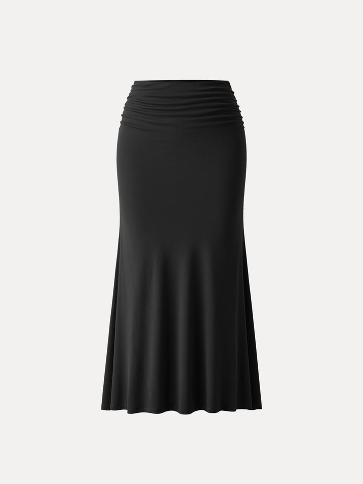 Classic Side Ruched Mermaid Maxi Skirt Black XS