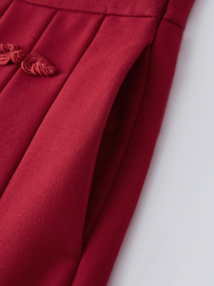 Pleated Frog Button Decor Midi A-line Skirt